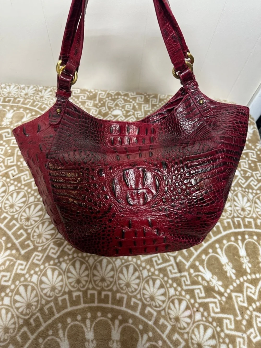 Brahmin Jacqueline Croc-Embossed Hobo in Wine Red